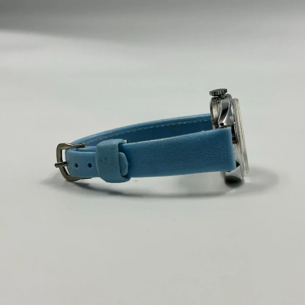 Vintage Bradley Care Bears Watch Kids Silver Tone Blue Leather Band Manual Wind